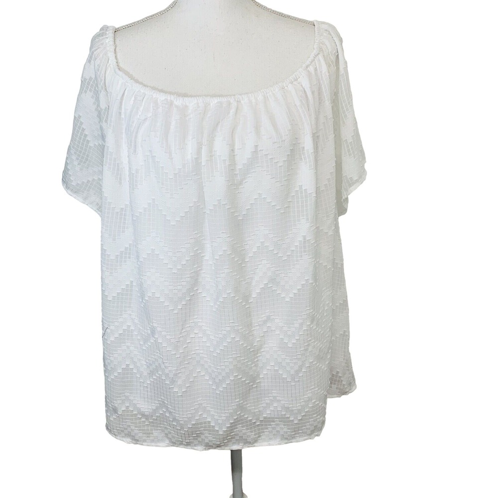 Lane Bryant Top White 22 Swiss Dot Off Shoulder Flutter Short Sleeve Lined Beach